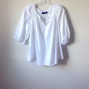 Ana white cotton peasant style gathered details.